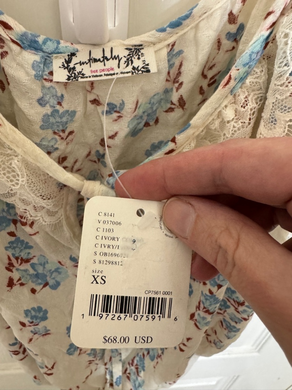 Free People Intimately Ivory Blue Floral Bodysuit Ruffle Boho Cottagecore XS - Picture 4 of 8